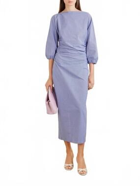 NEW BERNADETTE ezra midi dress in blue microvichy check